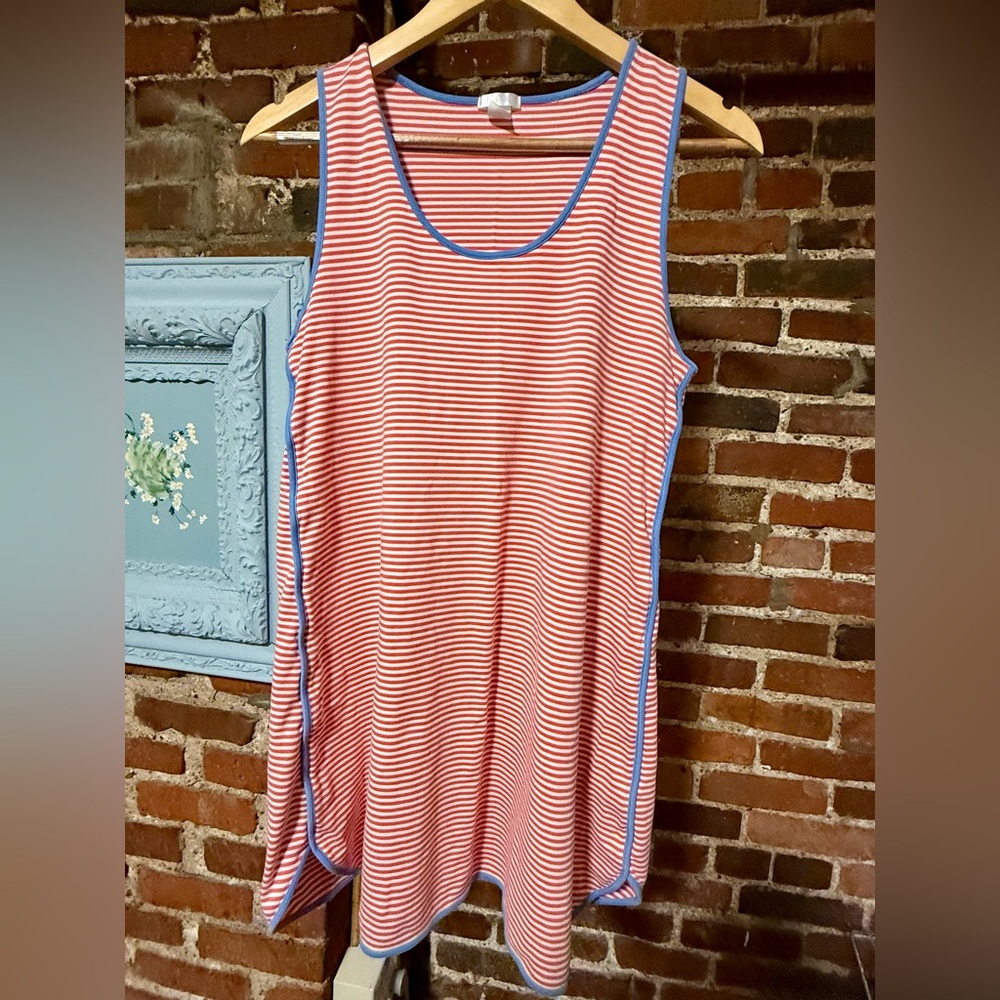 Sleeveless Striped Nightdress - Red & White with Blue Trim
